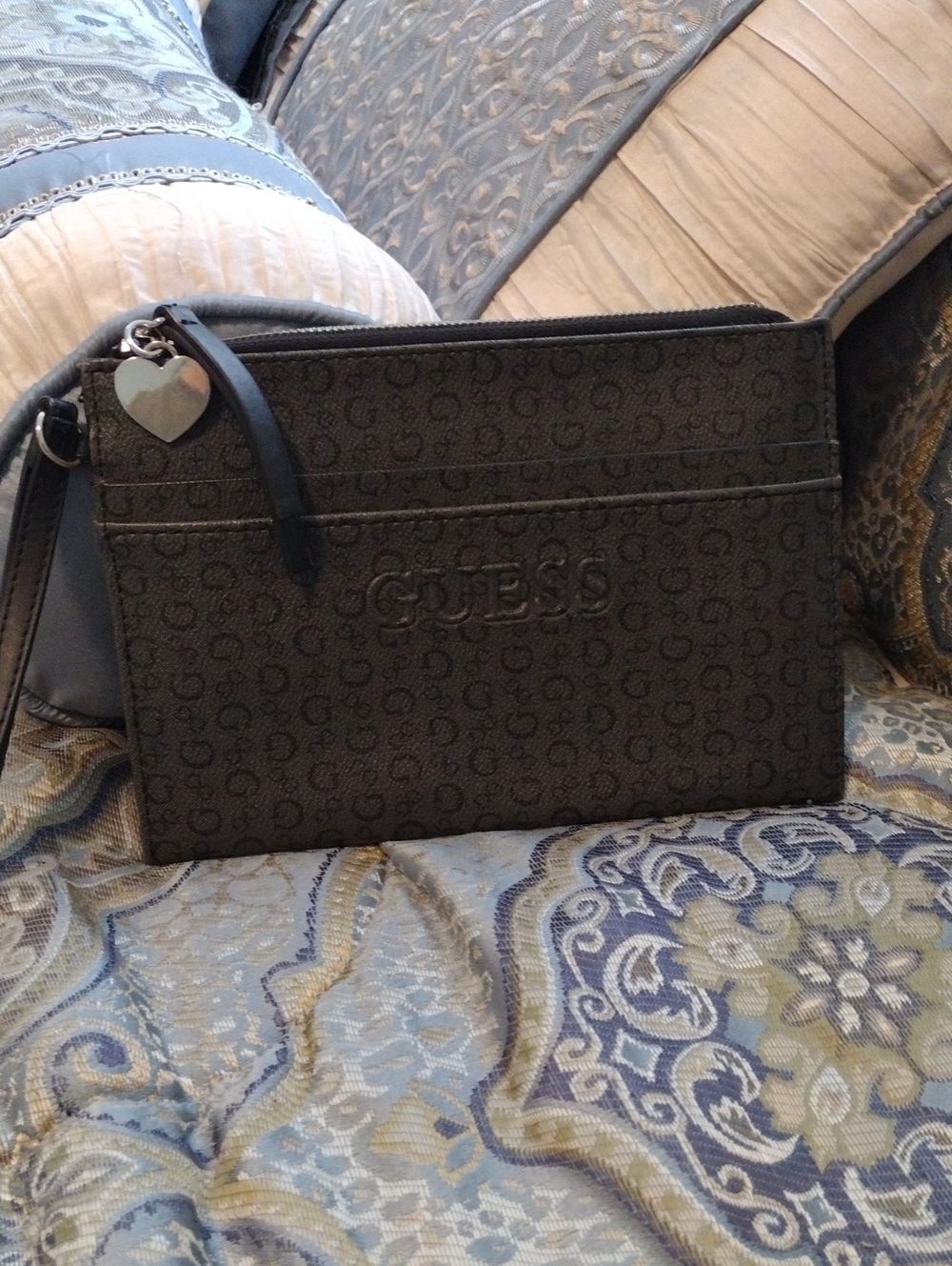Guess Black Monogram Wristlet with Heart Charm